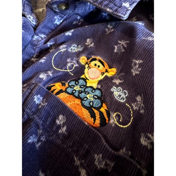 VTG DISNEY Pooh Corduroy Button Shirt Embroidered Tigger Floral Cotton Purple XL - Picture 3 of 10